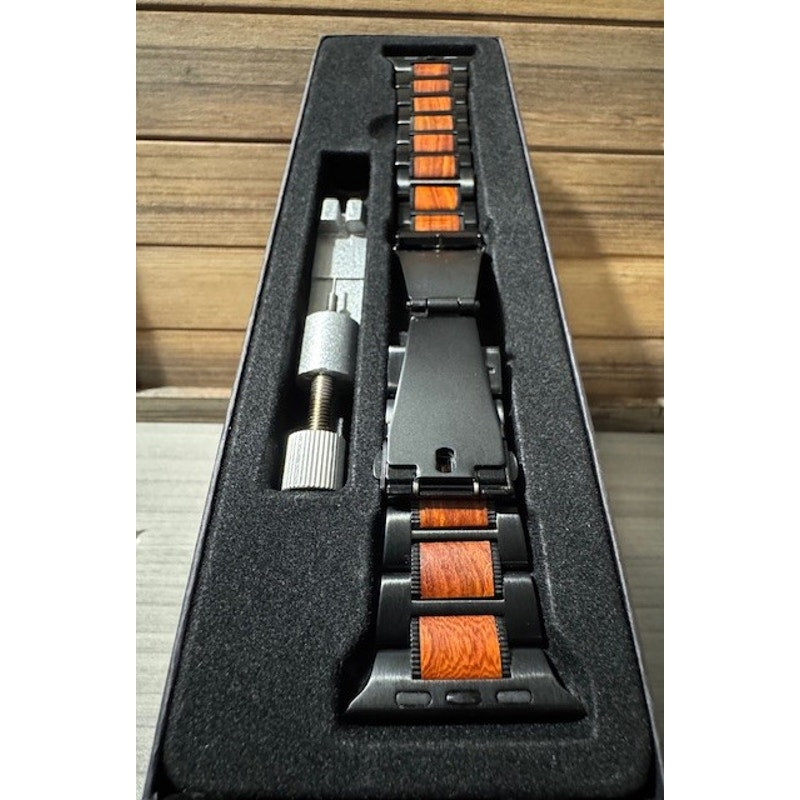 iiteeology ~ Black Stainless/Synthetic Rosewood 41mm Smart Watch Band