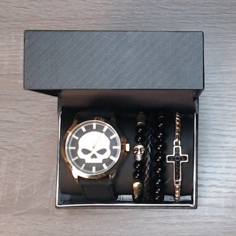 American Exchange ~ Men's Punisher Watch & 4 Bracelet Set